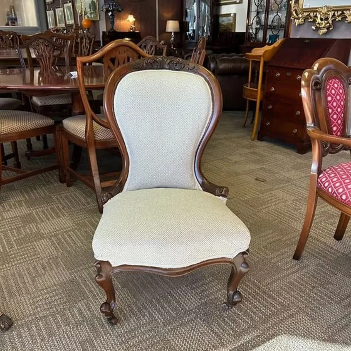 Late Victorian low occasional high back chair on c