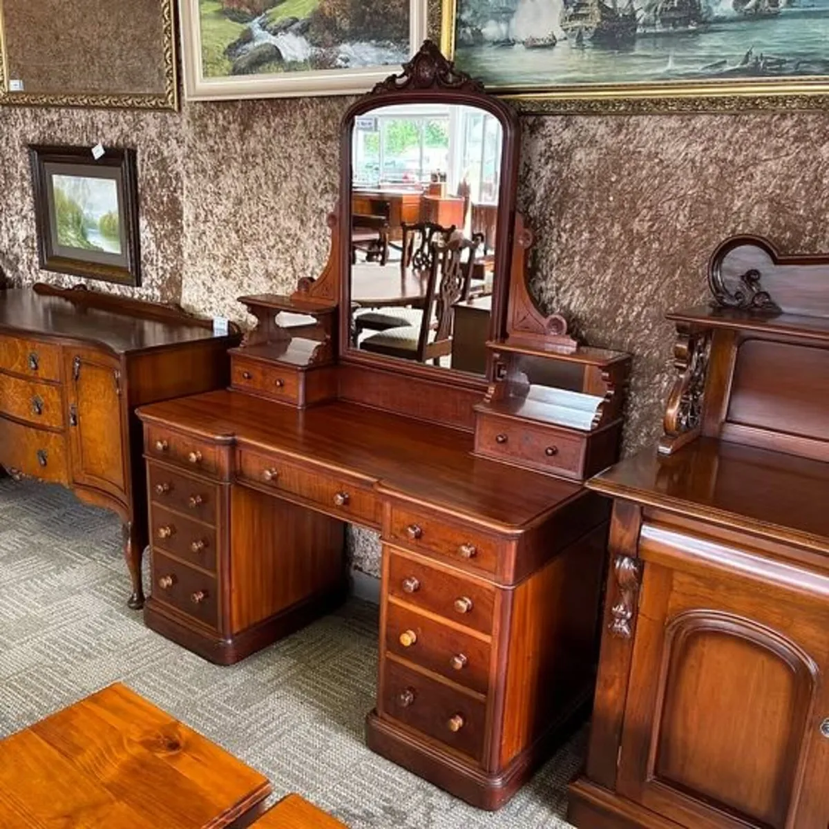 Victorian mahogany double pedestal dressing table.