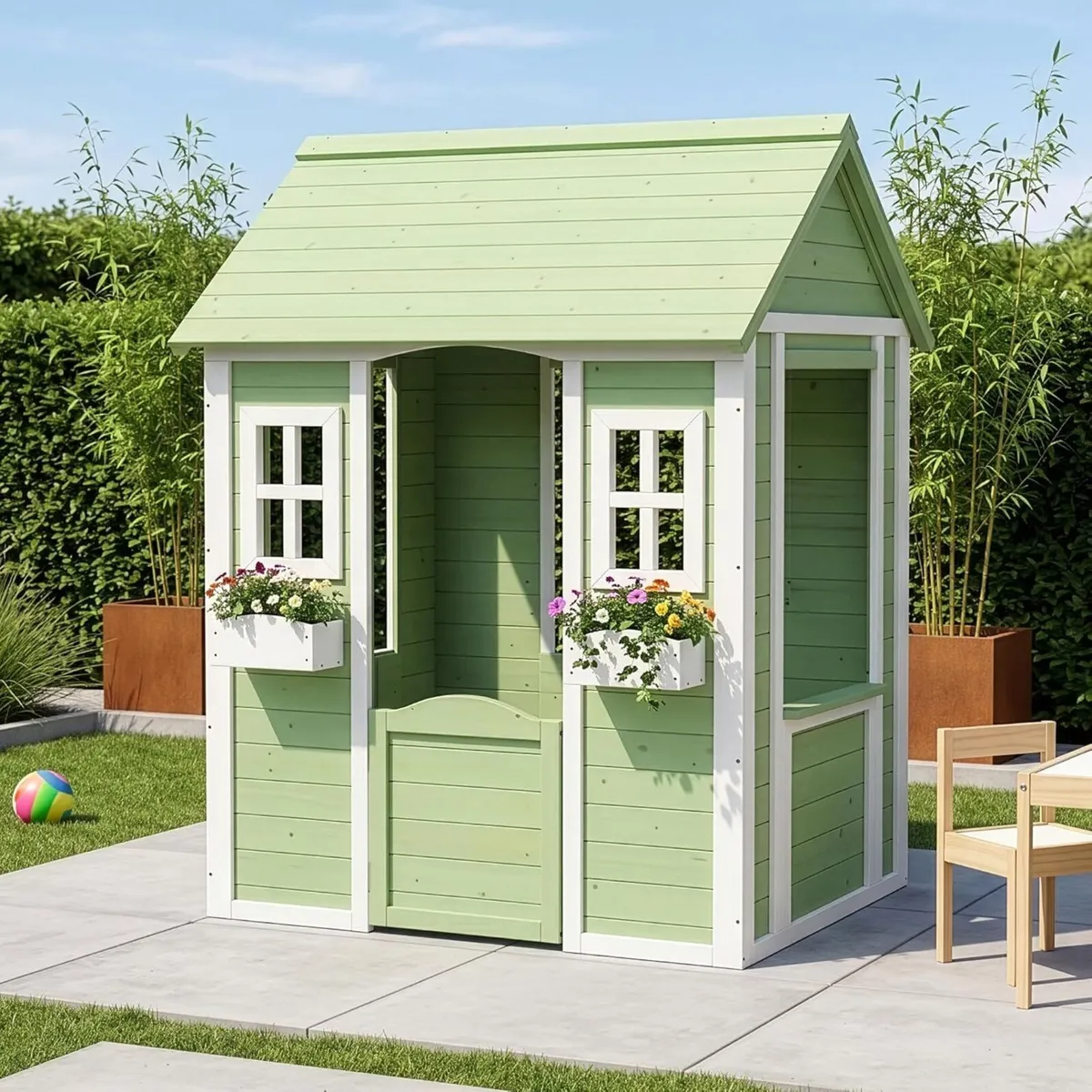 Wooden Kids Garden Playhouse with Planters 144cm O - Image 3