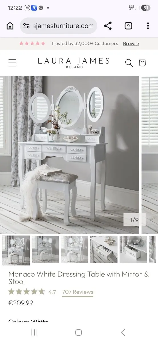 Dressing table with mirror and stool
