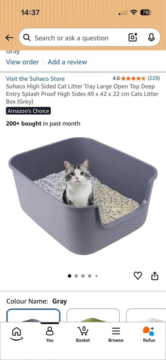 Grey high sided cat litter box - Image 3