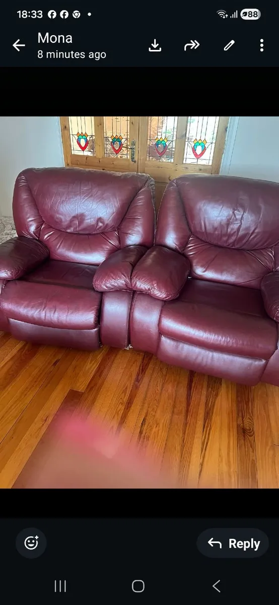 3 piece leather reclining suite - Image 2