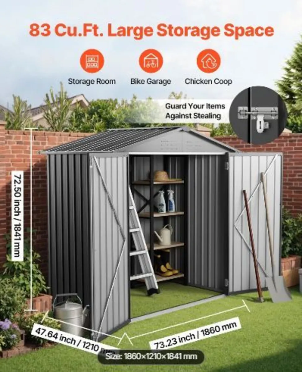 1860 x 1210 x 1841 mm Metal Garden Shed - Image 2