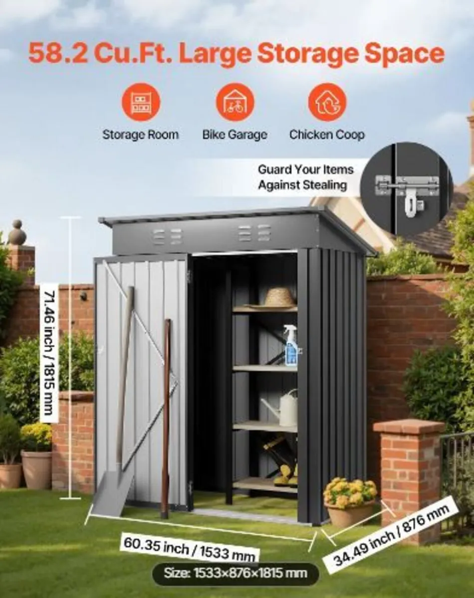 1533 x 876 x 1815 mm Metal Garden Shed - Image 3