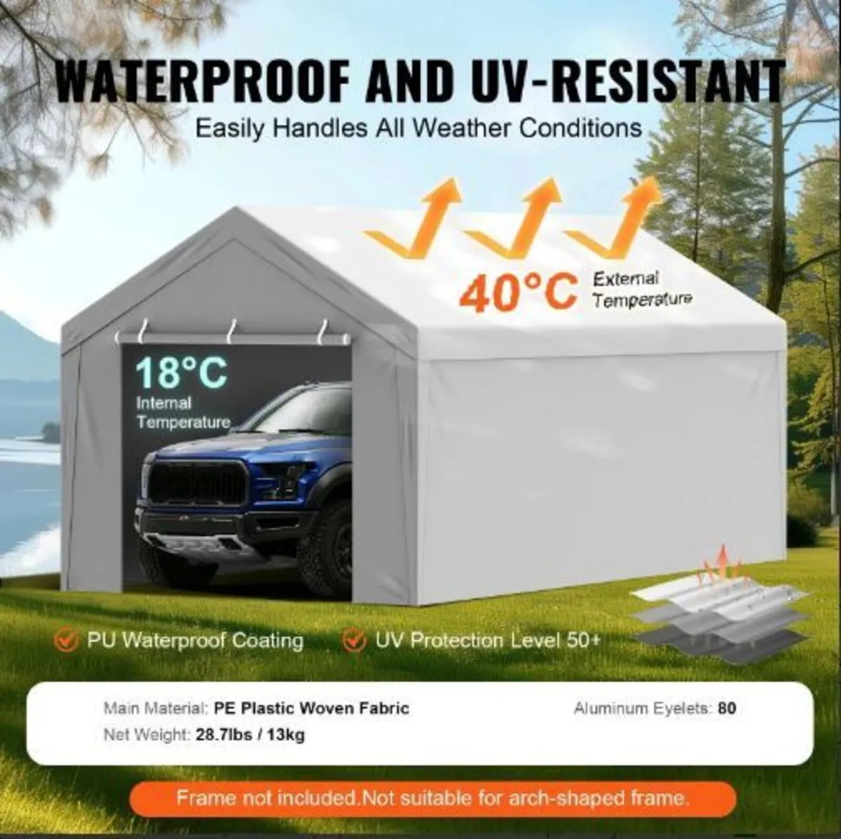 Carport Replacement Canopy Cover Top + Side Wall - Image 2