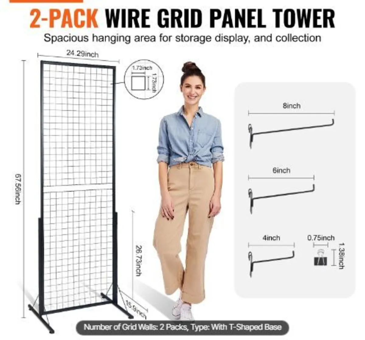 61 x170.7 cm Grid Wall Panels Tower, 2 Packs - Image 3