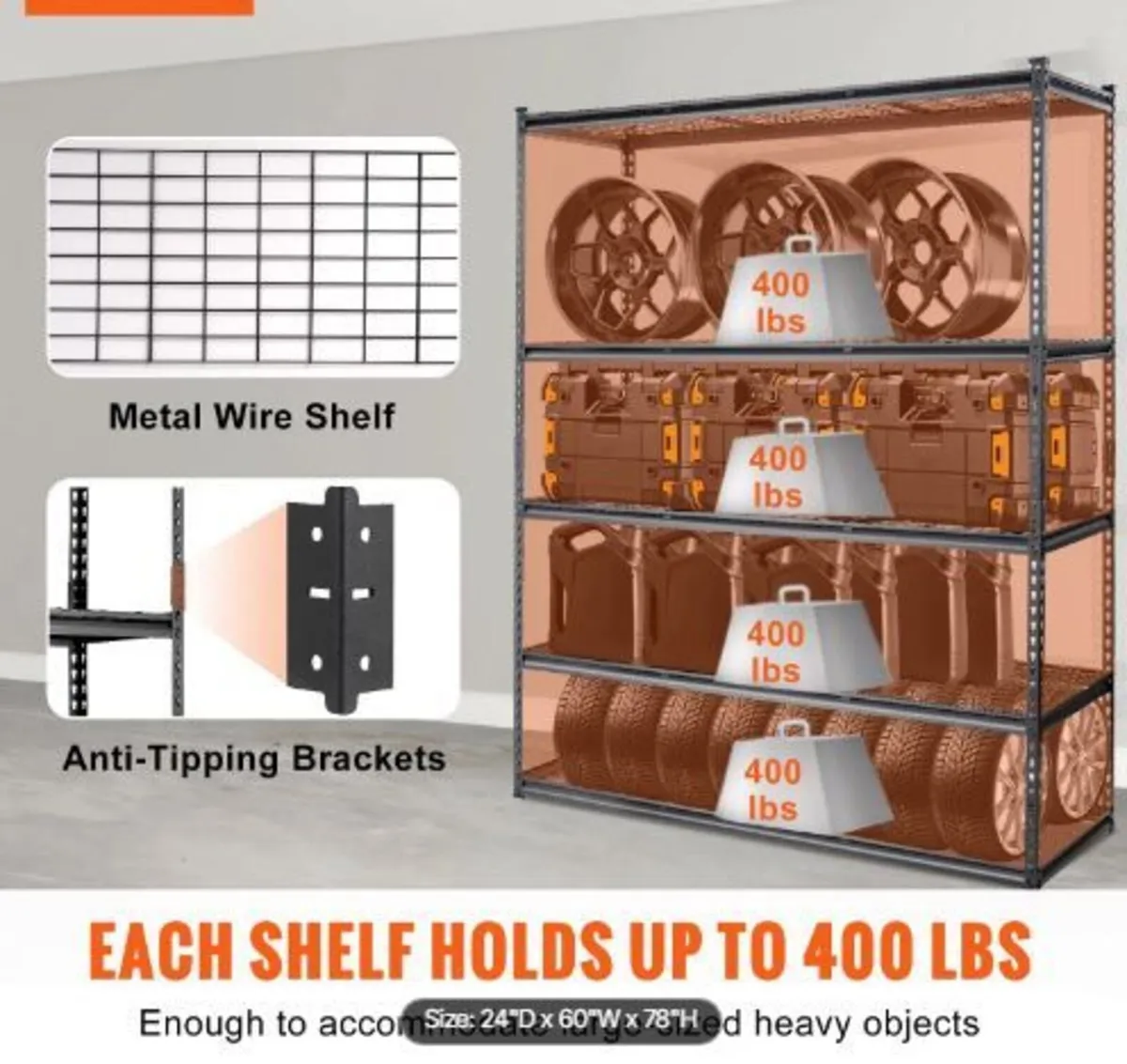Storage Shelving Unit, 5-Tier Adjustable - Image 2