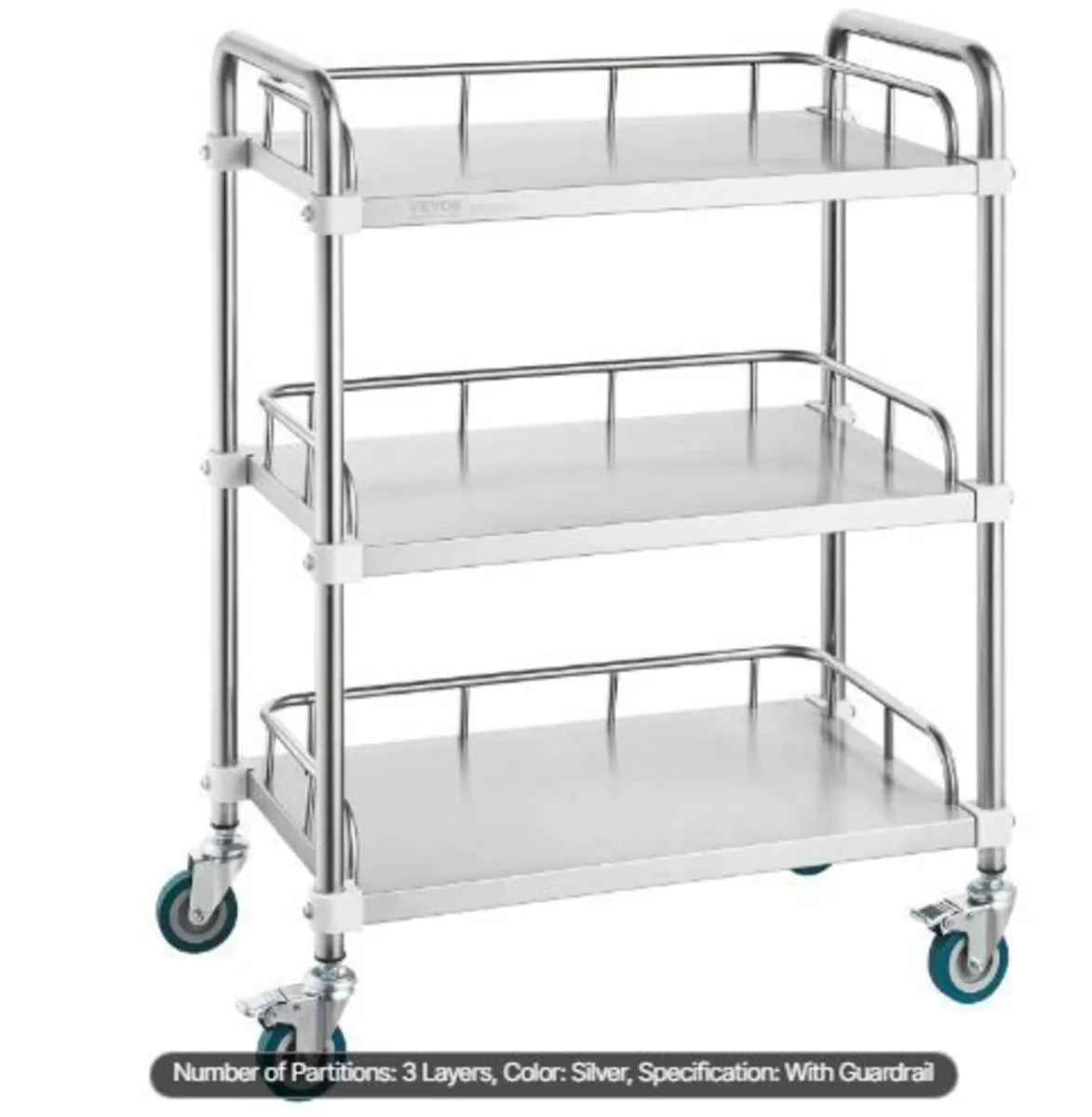Lab Rolling Cart, 3-Shelf Stainless Steel - Image 1