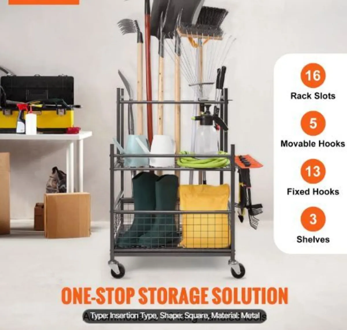 Garden Tool Organizer, 16 Slots with Hooks - Image 2