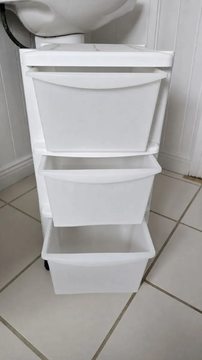White 3-Drawer Storage Unit on Wheels - Image 1