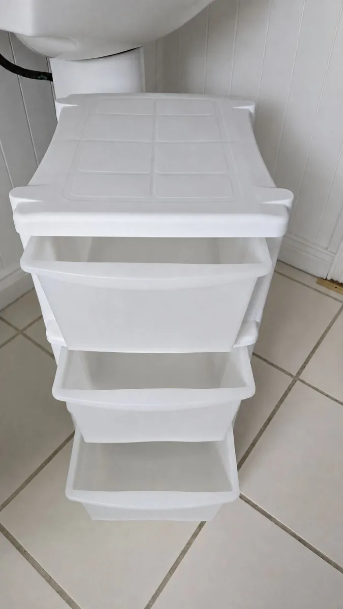 White 3-Drawer Storage Unit on Wheels - Image 2