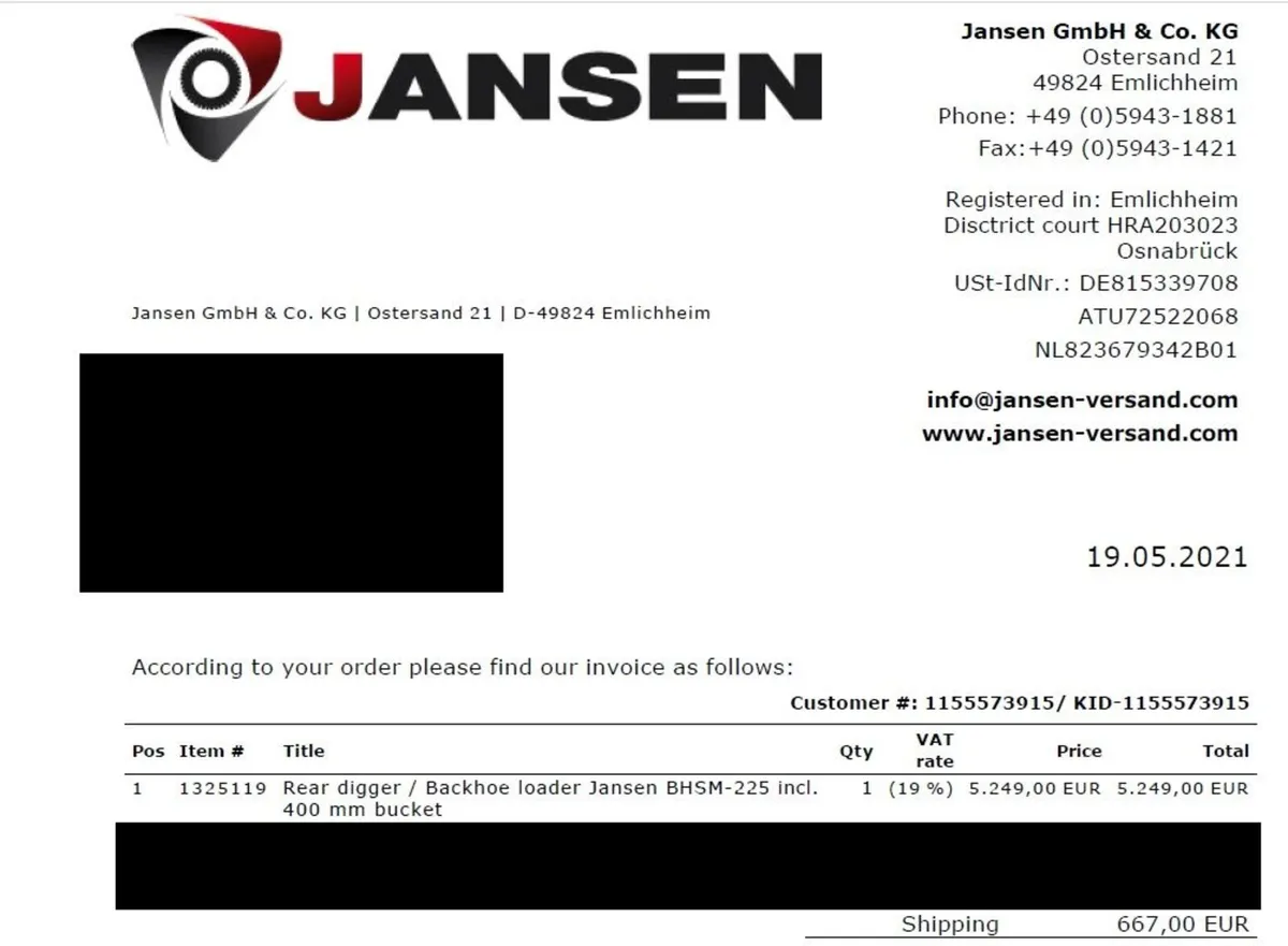 Rear Digger / Backhoe loader Jansen BHSM-225 - Image 4