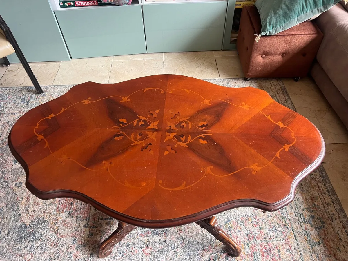 Mahogany Coffee Table with Inlaid Veneer & Carved - Image 2