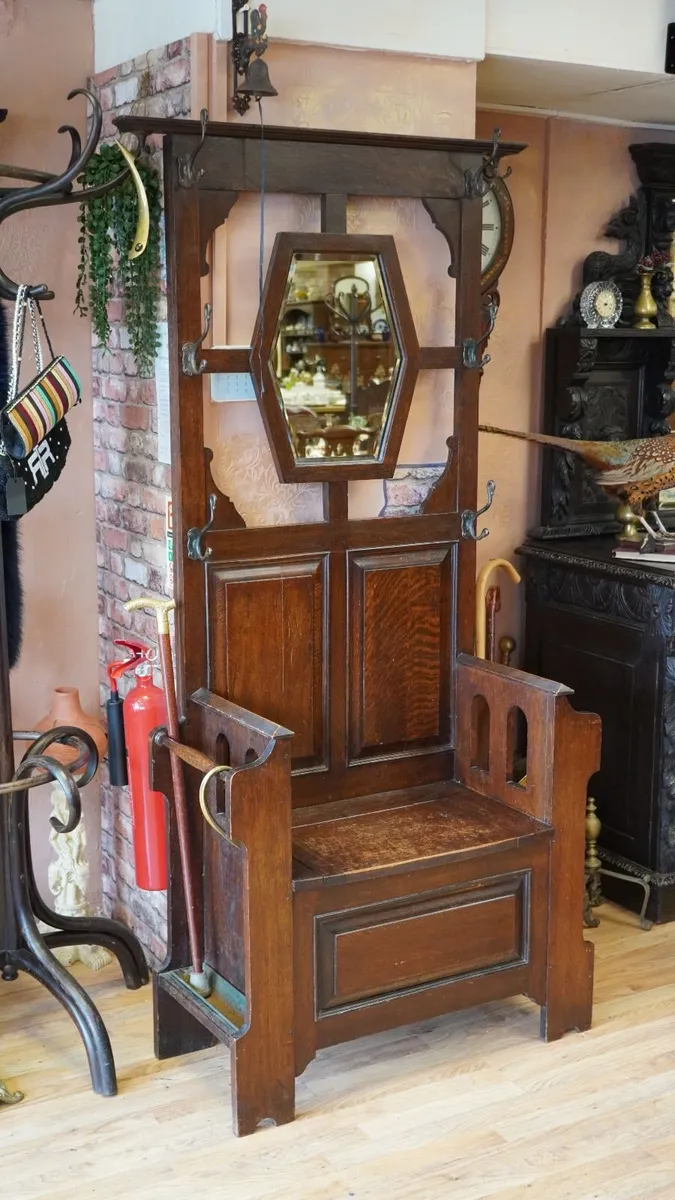Antique Arts & Crafts Oak Hall Stand - Image 2