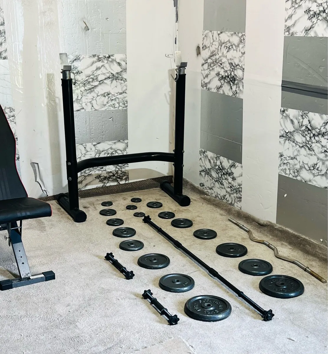 ADJUSTABLE RACK BENCH  IRON WEIGHTS BARBELL DUMBLS - Image 3