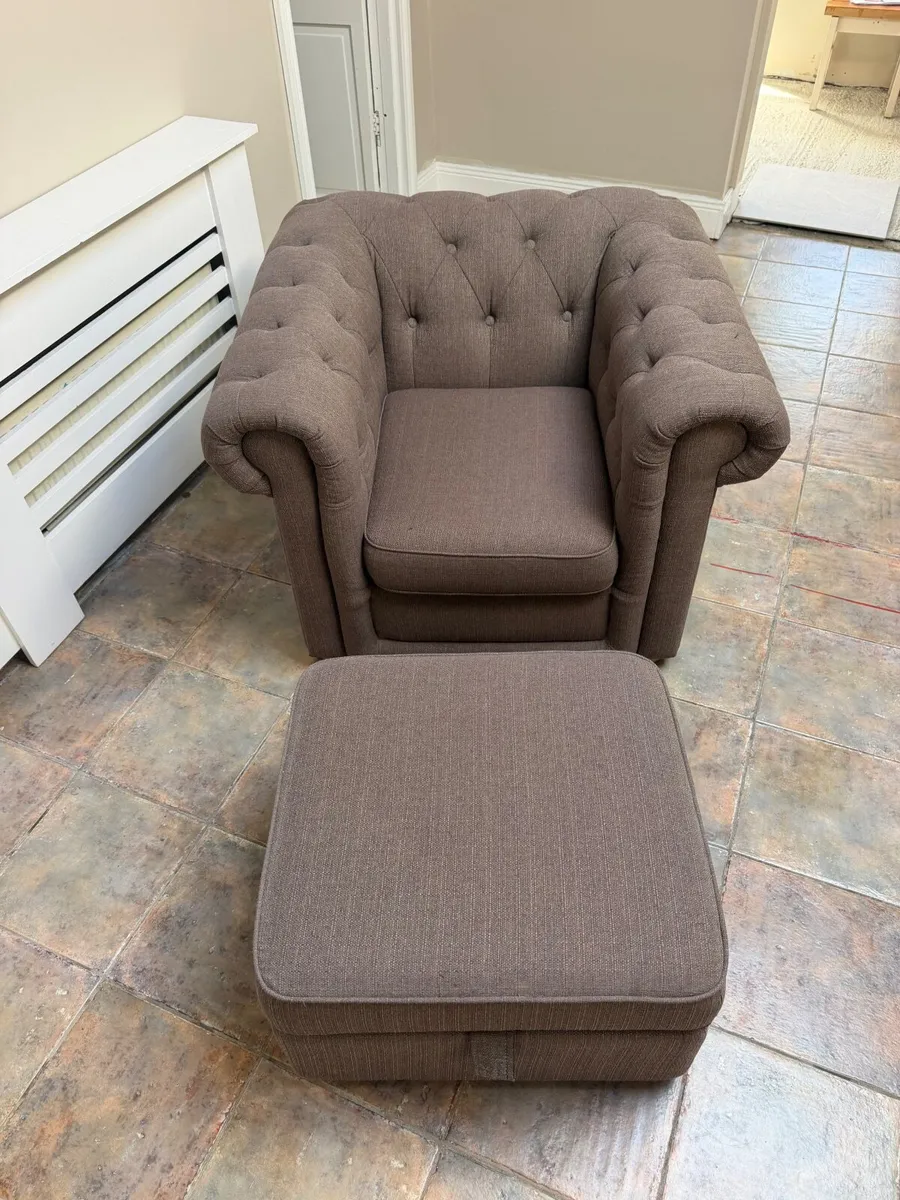 DFS Tufted Armchair & Matching Footstool - Image 2