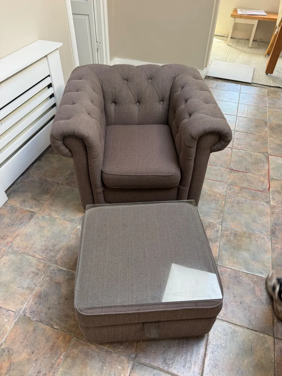 DFS Tufted Armchair & Matching Footstool - Image 1