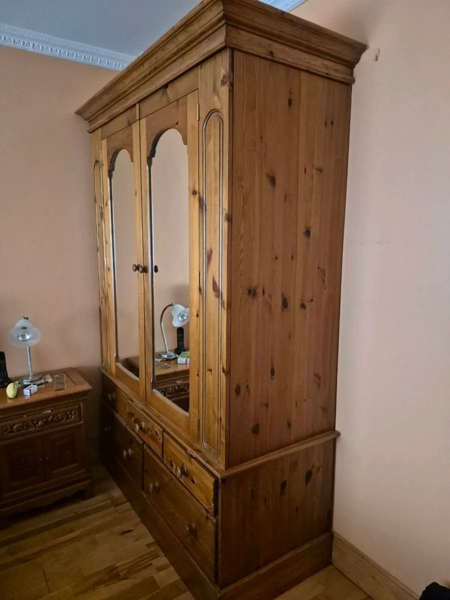 Vintage Solid Pine Wardrobe Inlaid with Decorative - Image 4