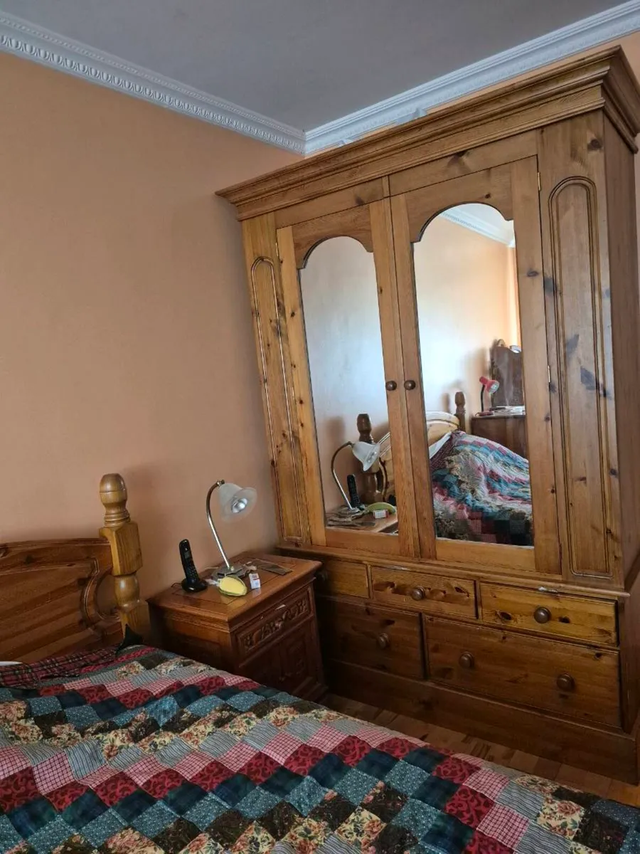 Vintage Solid Pine Wardrobe Inlaid with Decorative - Image 2