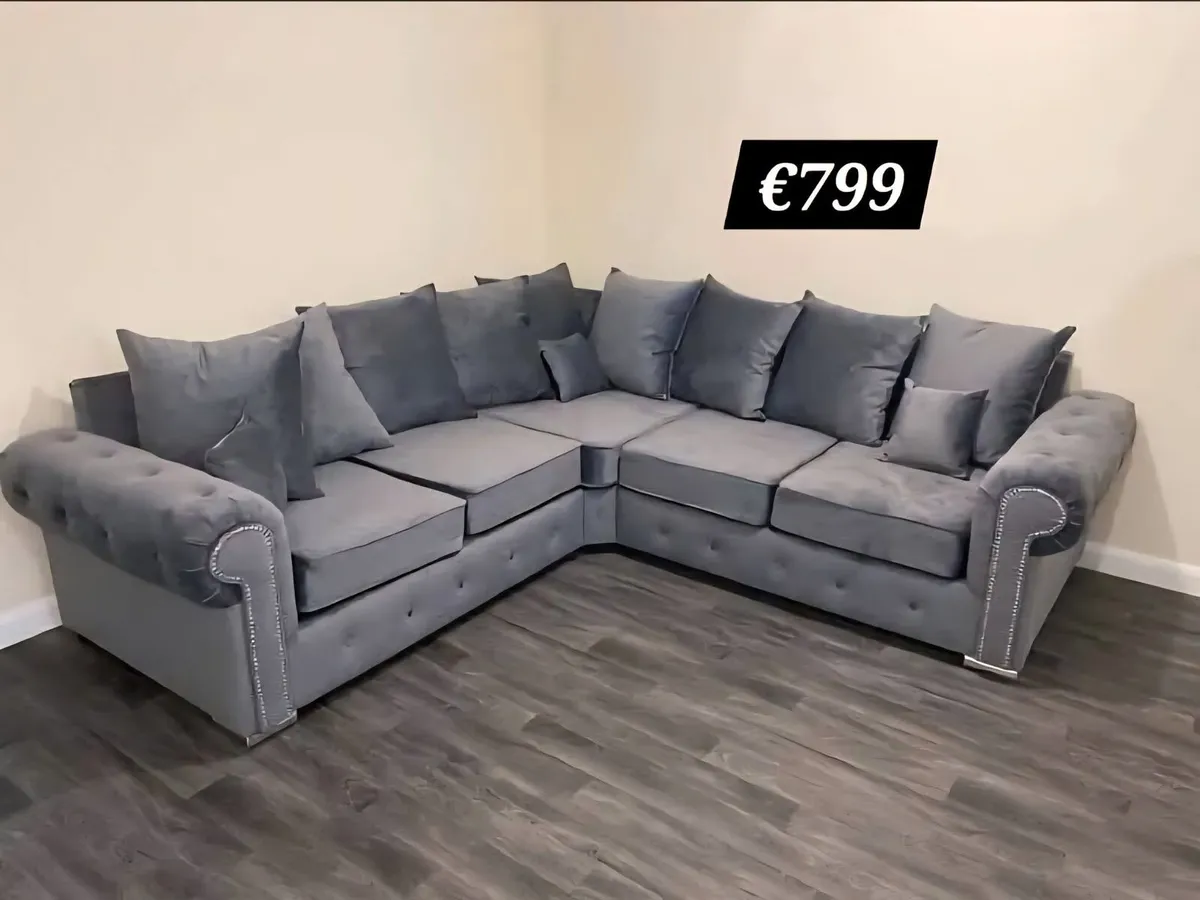 Olympia Grey & Cream Plush Velvet Fabric Sofas - Image 3