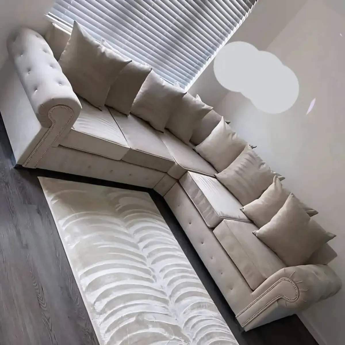 Olympia Grey & Cream Plush Velvet Fabric Sofas - Image 2