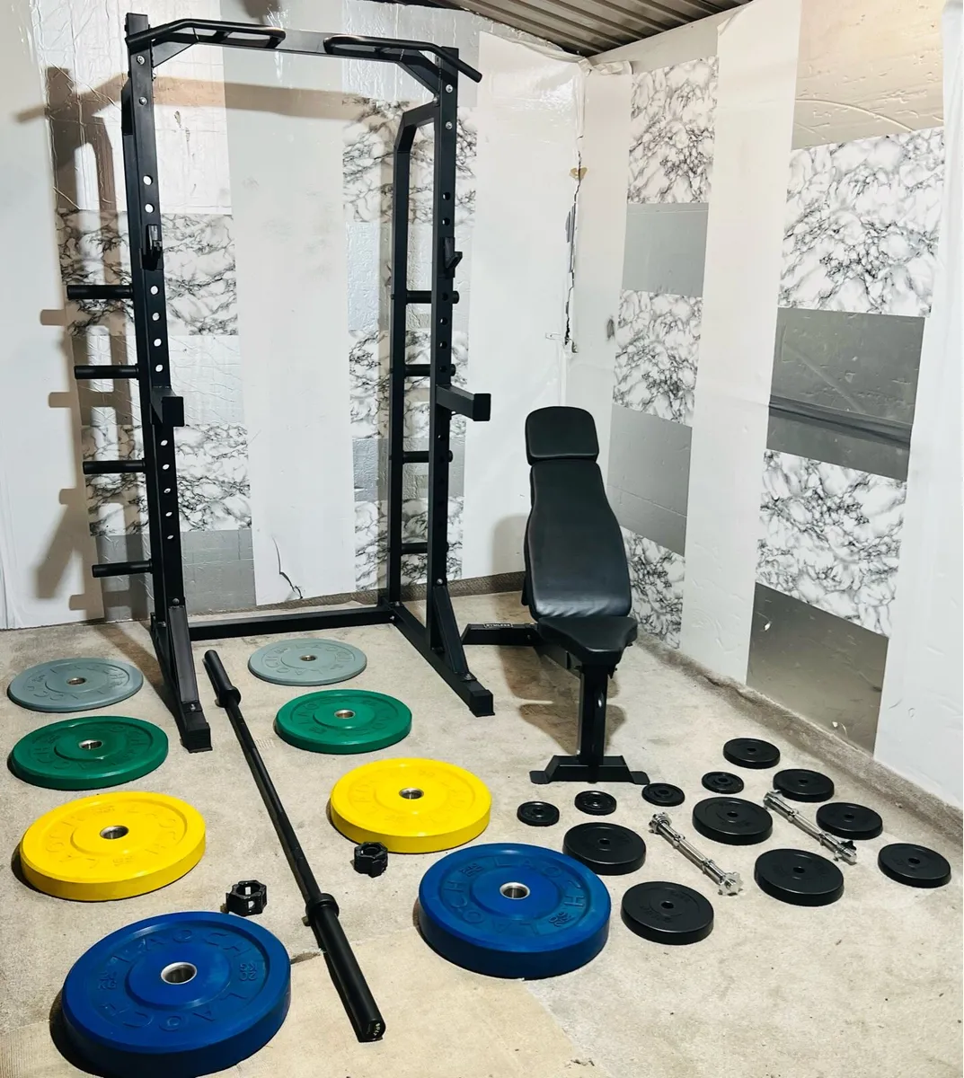 HALF RACK OLYMPIC WEIGHTS BAR DUMBBELLS BENCH - Image 4