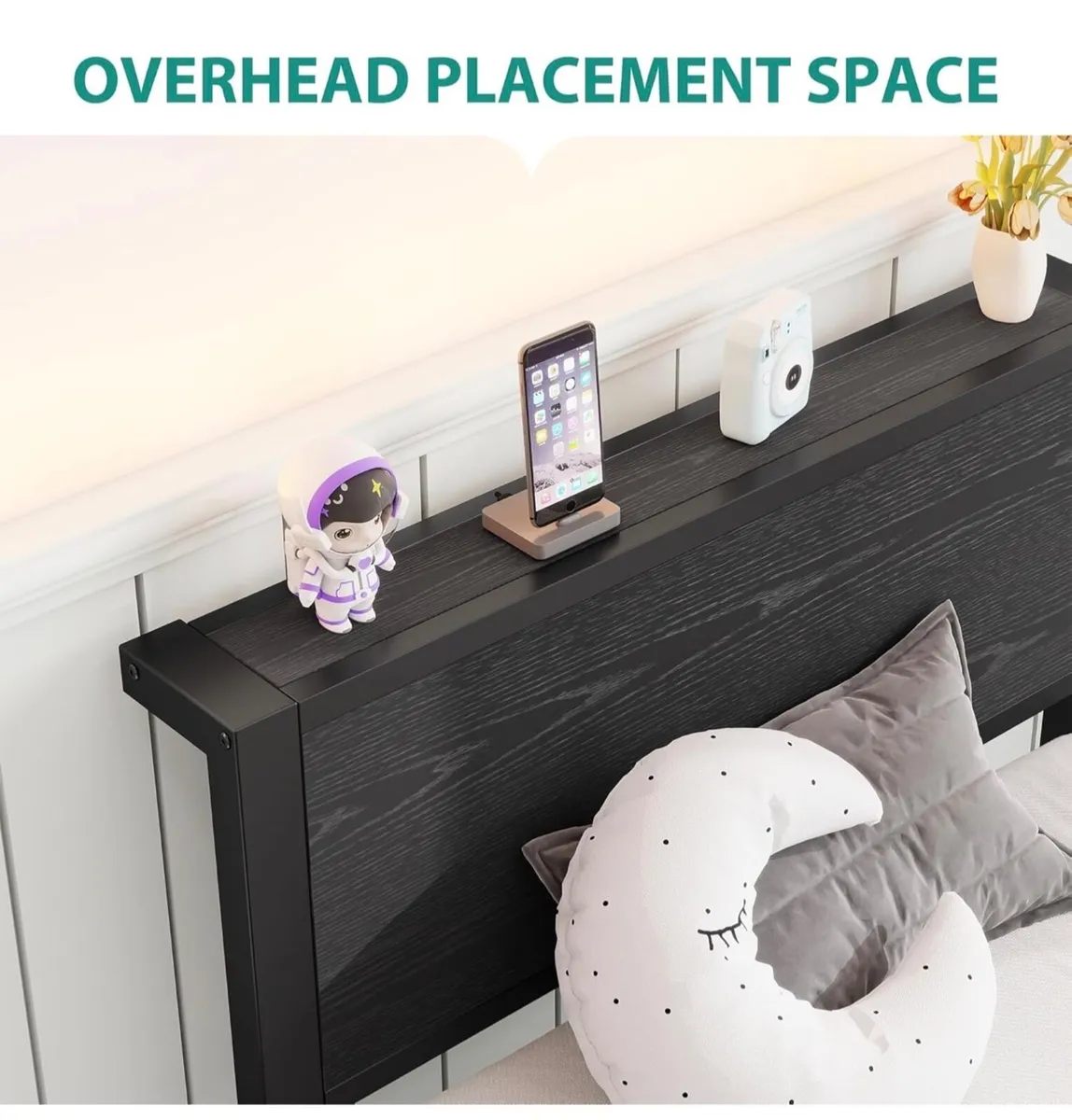 Single Bed Frame with Wooden Storage Shelf Headboa - Image 3