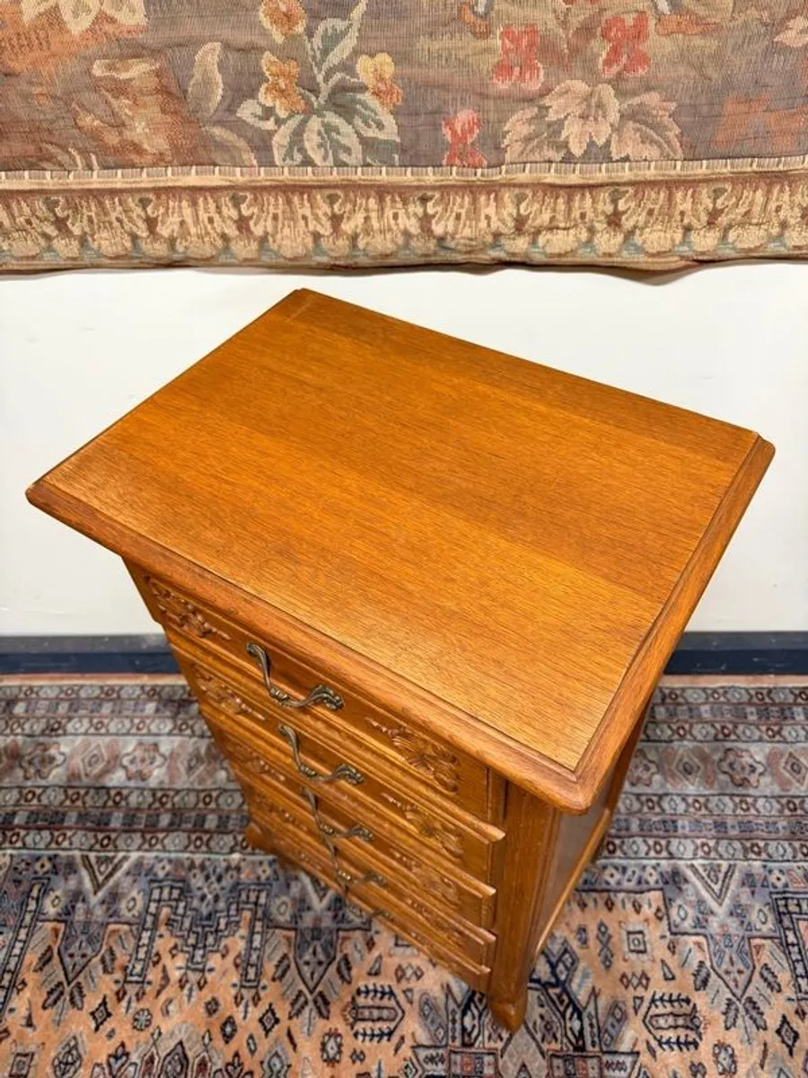 Vintage French Style Carved Oak Tallboy - Image 4
