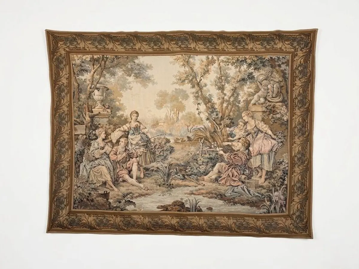 Mid-Century French Jacquard Pastoral Tapestry - Image 1