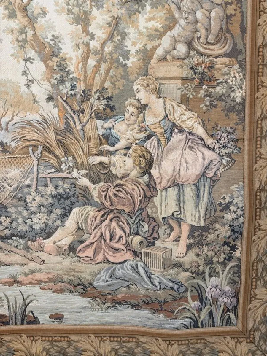 Mid-Century French Jacquard Pastoral Tapestry - Image 2