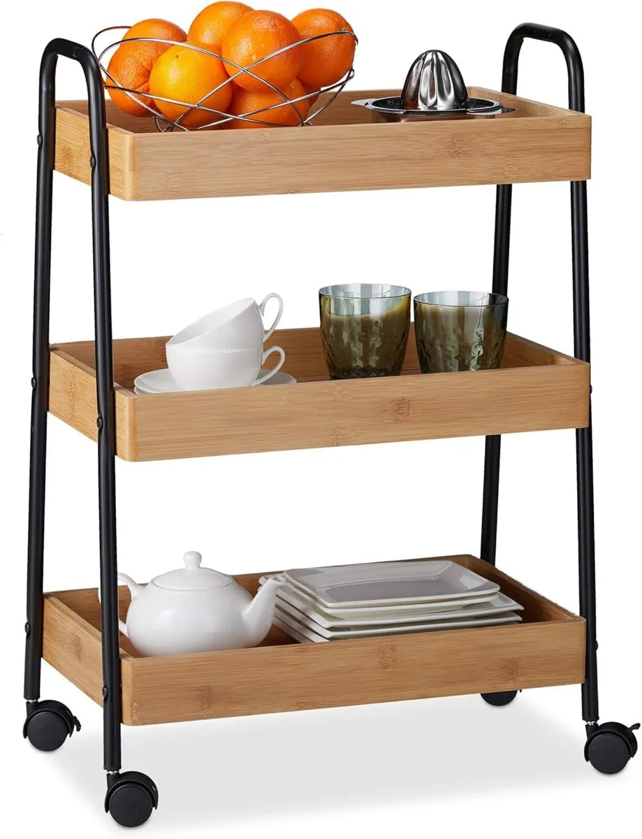Bamboo Serving Cart 3 Tiers 360degrees Rotating - Image 1