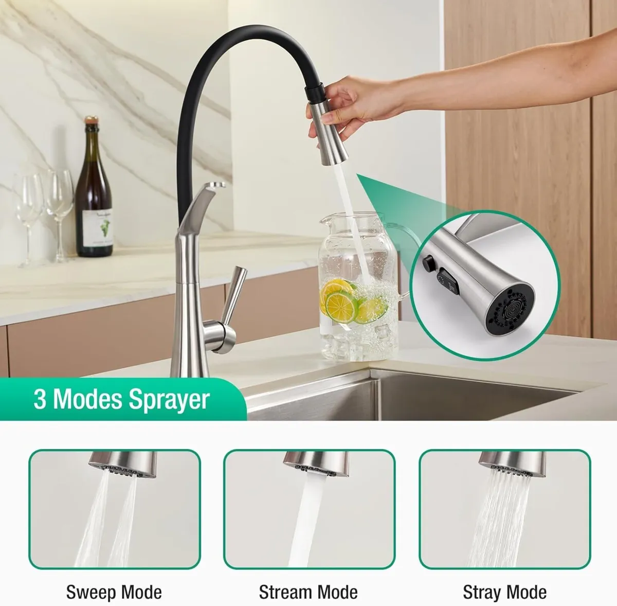 Kitchen Tap With Pull Down Dual Function Sprayer - Image 2