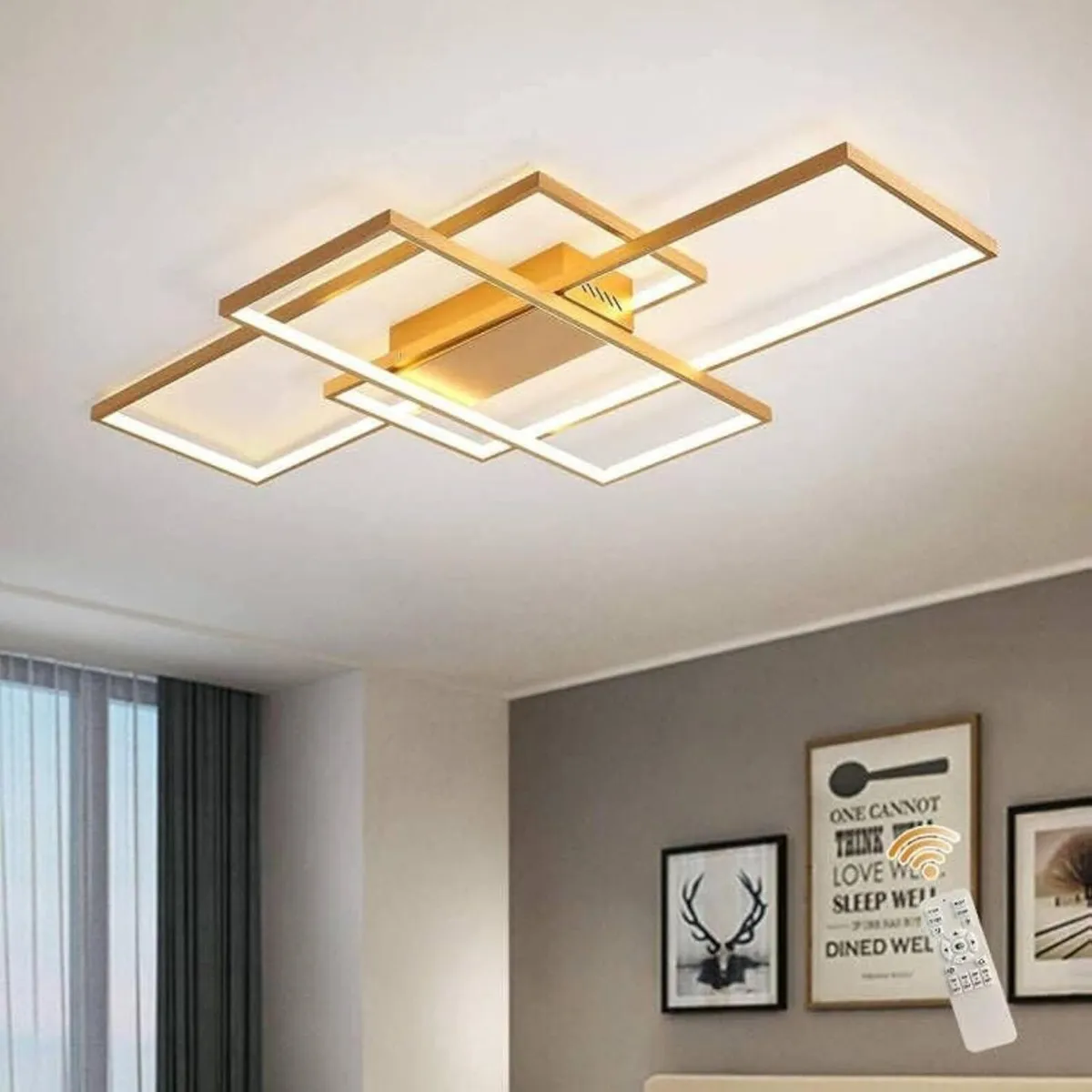 Dimmable Ceiling Light 50W 3 Square Gold LED with - Image 1