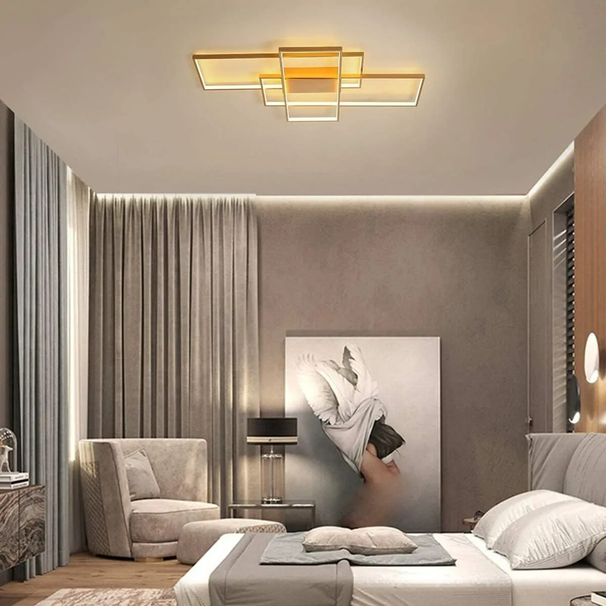 Dimmable Ceiling Light 50W 3 Square Gold LED with - Image 2