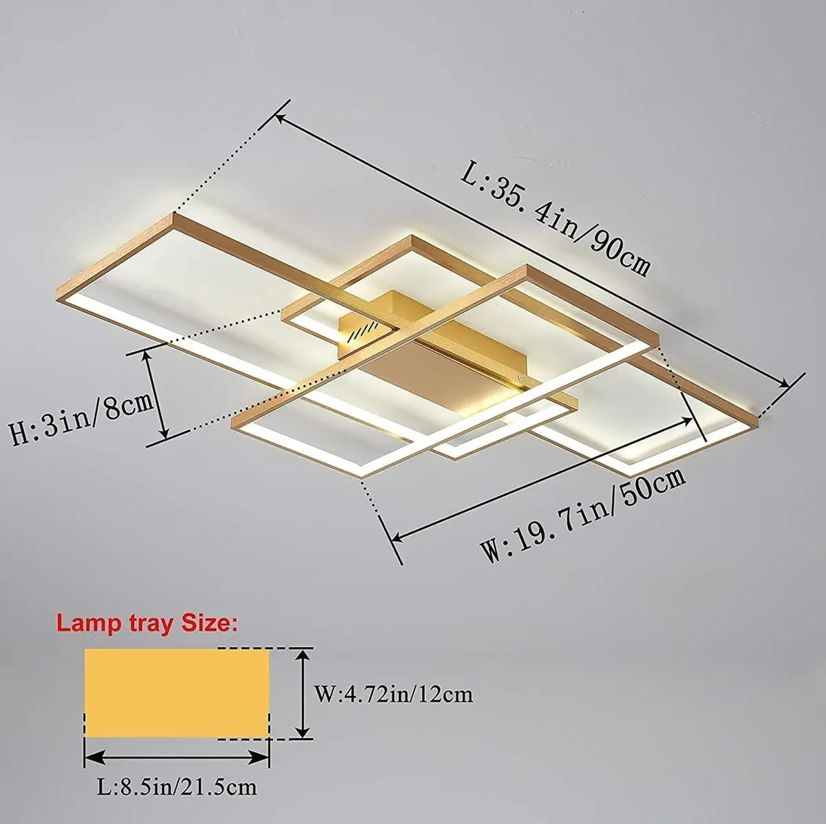 Dimmable Ceiling Light 50W 3 Square Gold LED with - Image 3