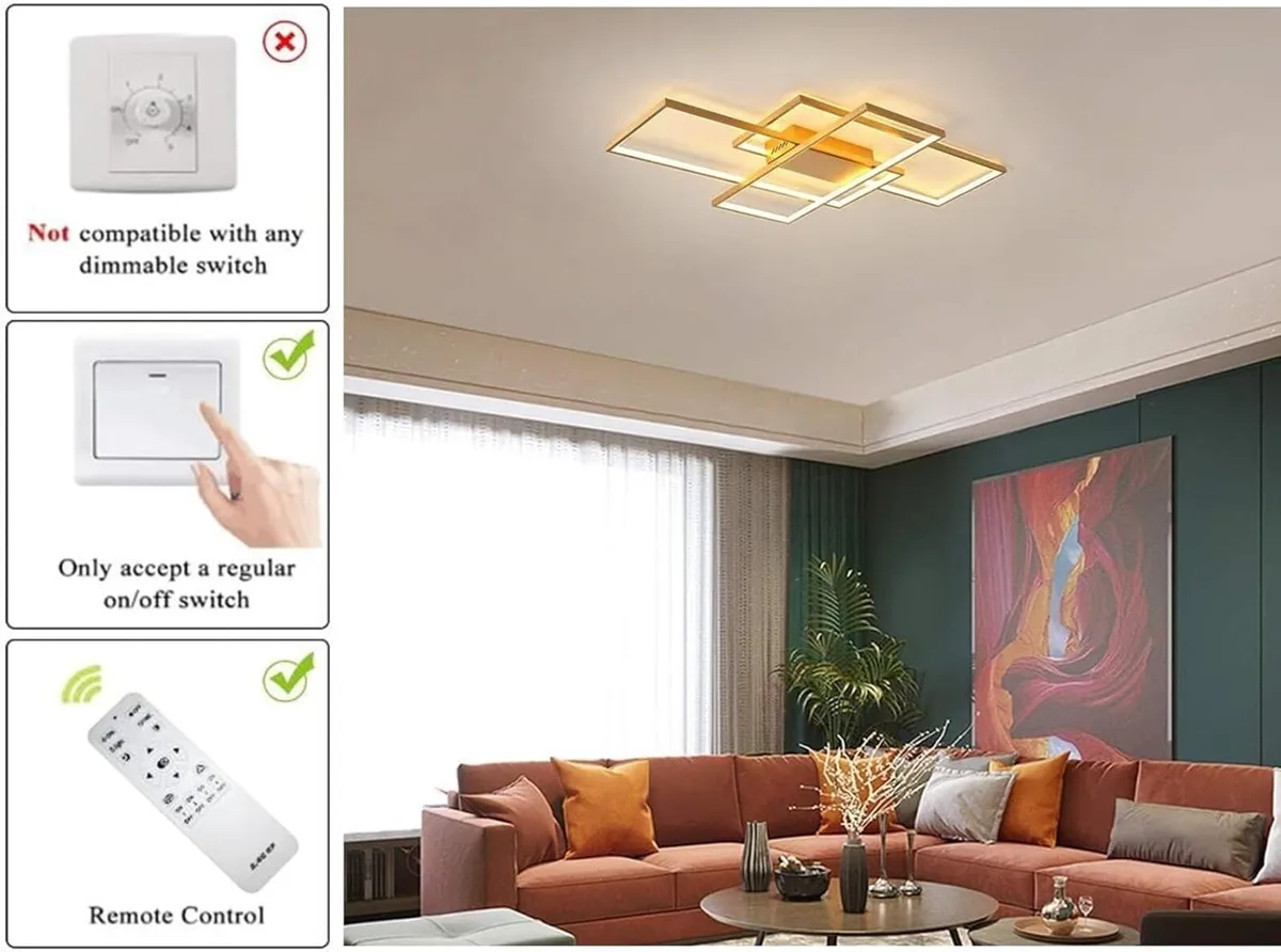 Dimmable Ceiling Light 50W 3 Square Gold LED with - Image 4