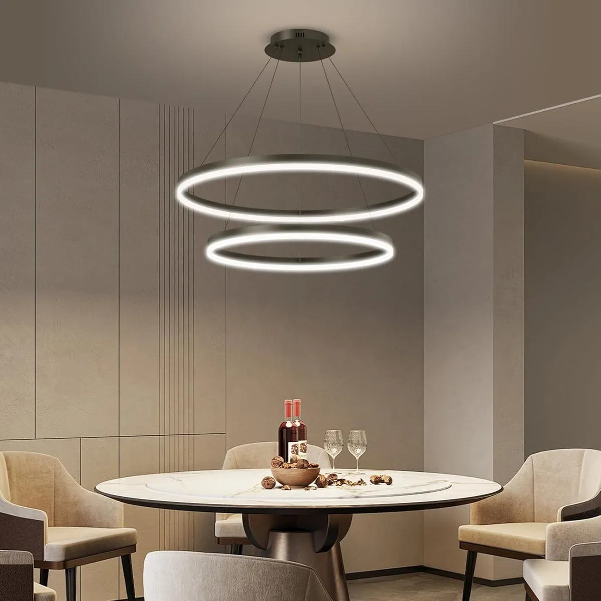 Dimmable LED Modern Chandelier 2 Ring Adjustable - Image 1
