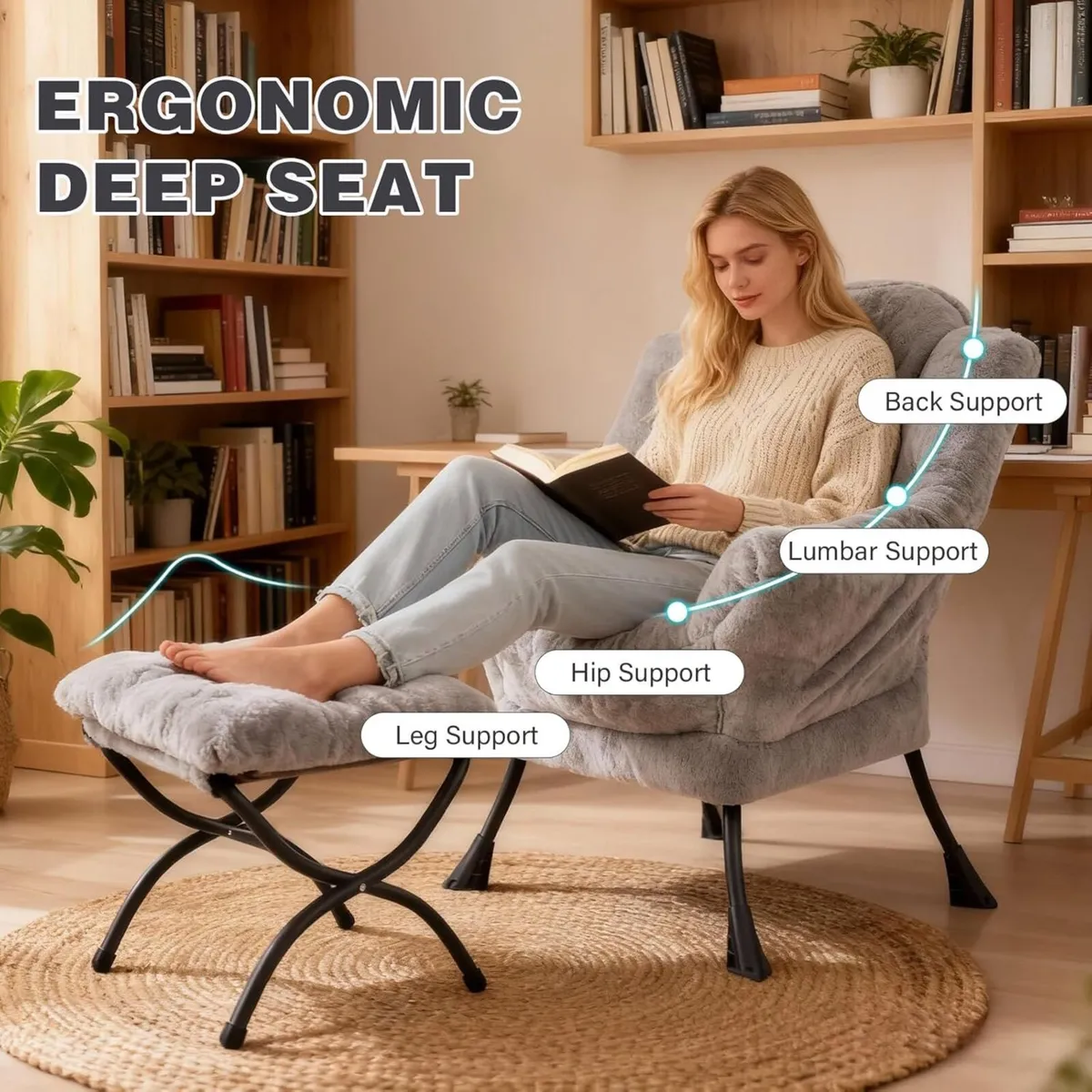 Armchair with Ottoman Comfy Upholstered Lounge - Image 4