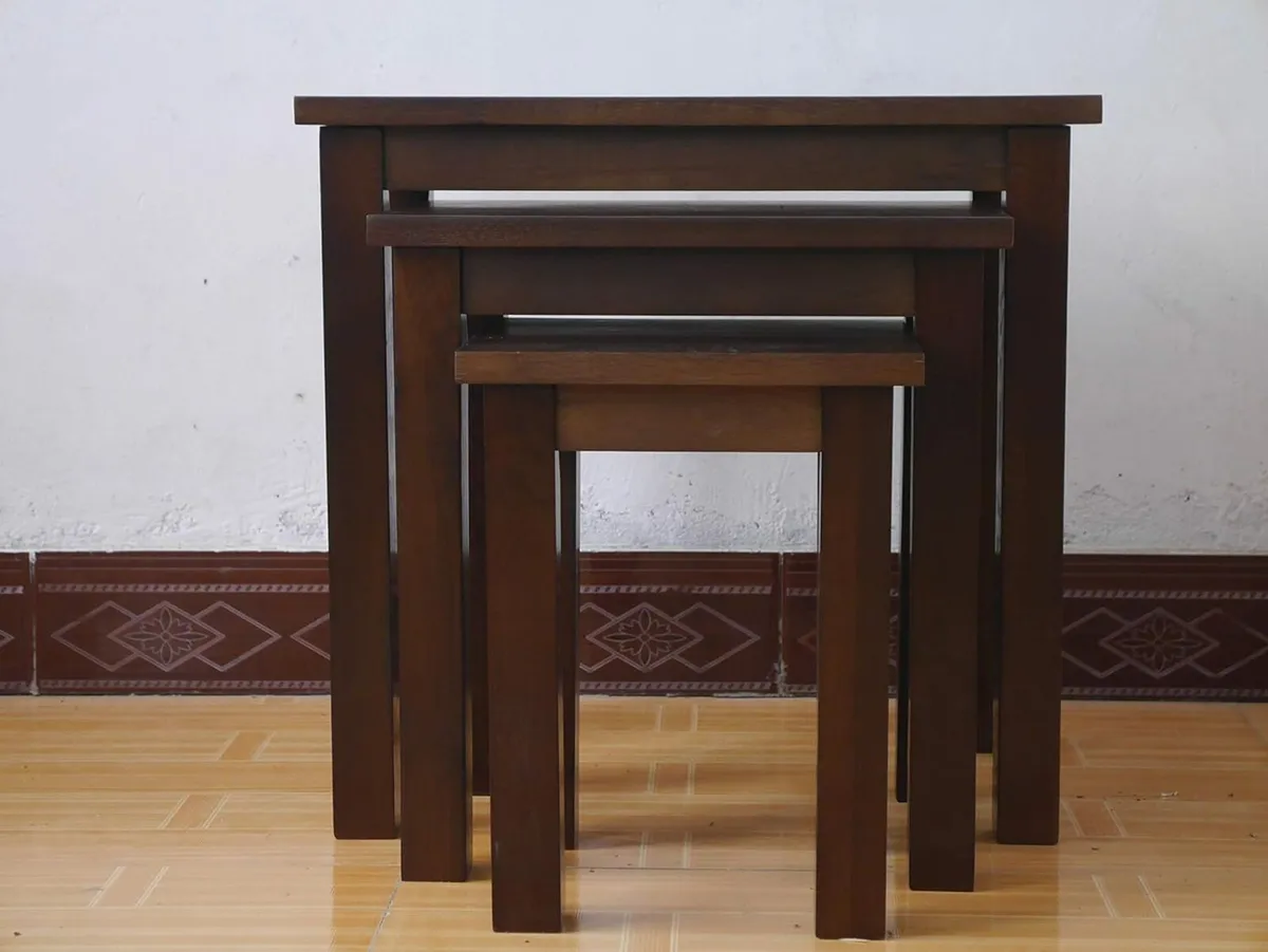 OAK Solid Nest of 3 Tables Coffee Table Small - Image 2