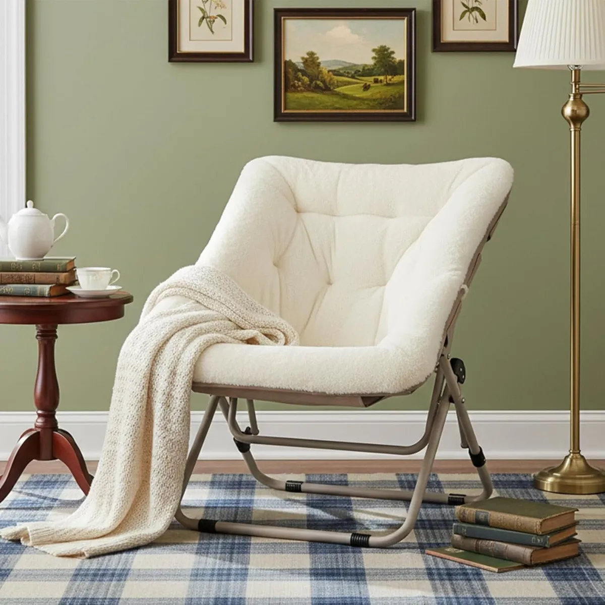 Comfy Saucer Lounge Chair Oversized Foldable Faux - Image 2