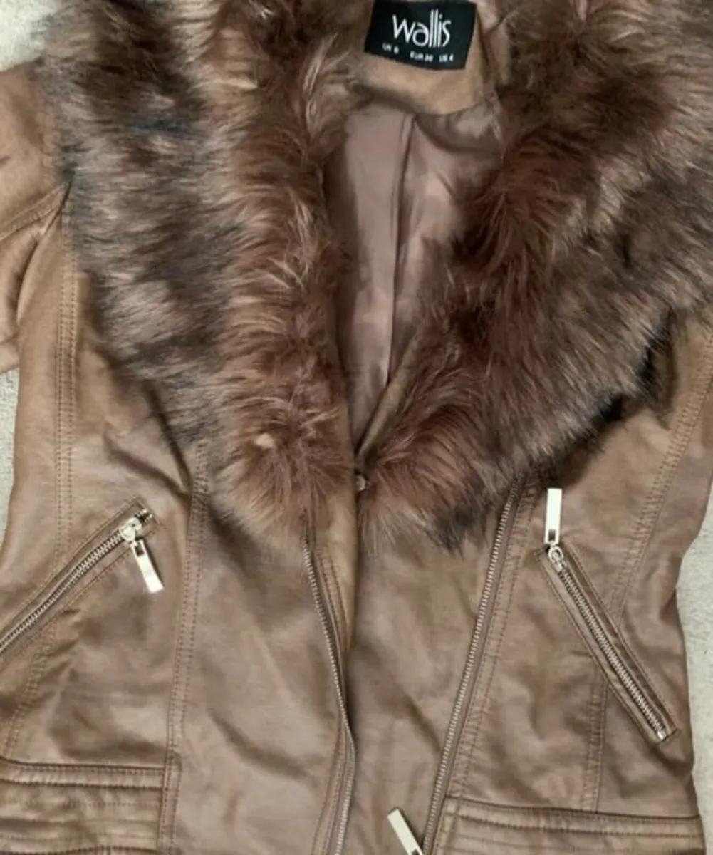 Brown Leather Jacket (pleather): Size 8 - Image 2