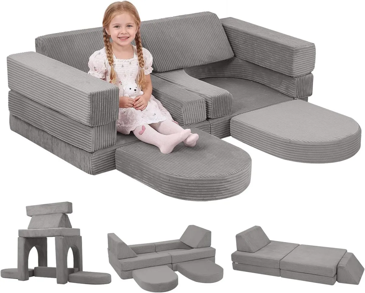 10-Pieces Kids Play Sofa Corduroy Modular Toddler - Image 1