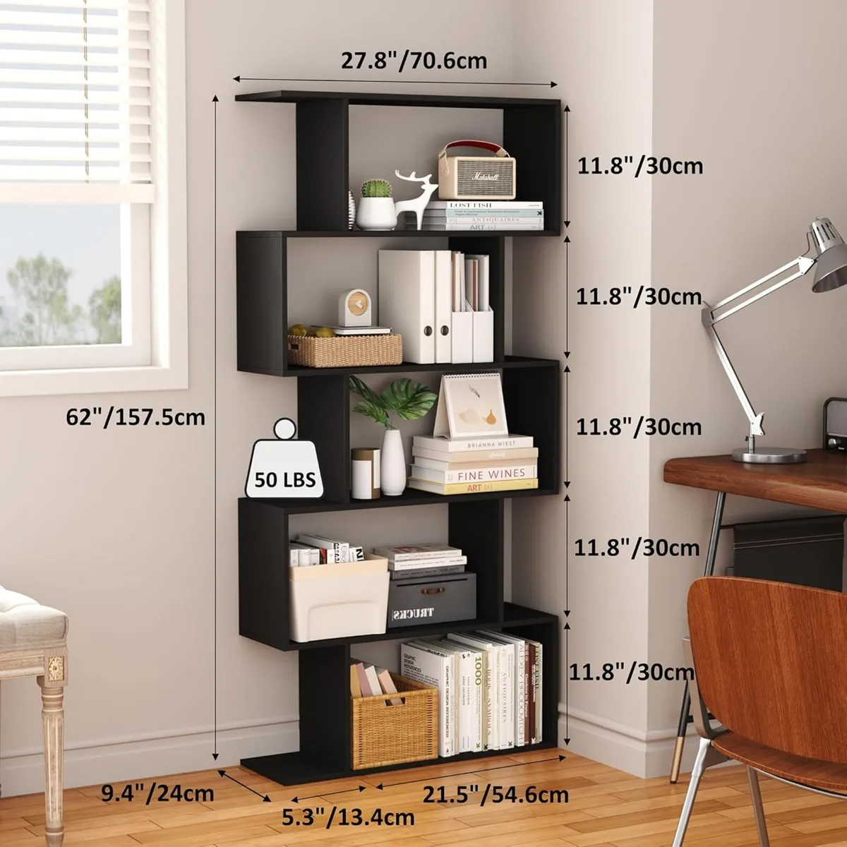 Bookshelf 5-Tier Geometric Bookcase S Shaped Book - Image 3
