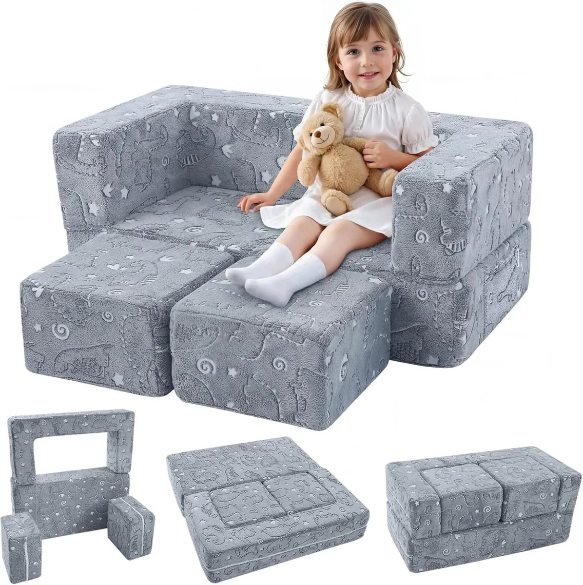 Kids Sofa Bed Modular Toddler Chair Couch Glow in - Image 1