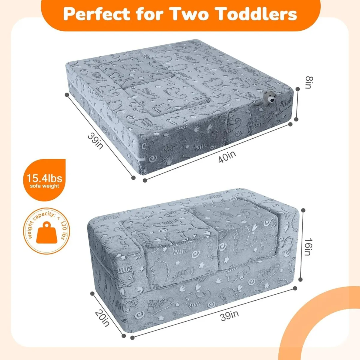 Kids Sofa Bed Modular Toddler Chair Couch Glow in - Image 3