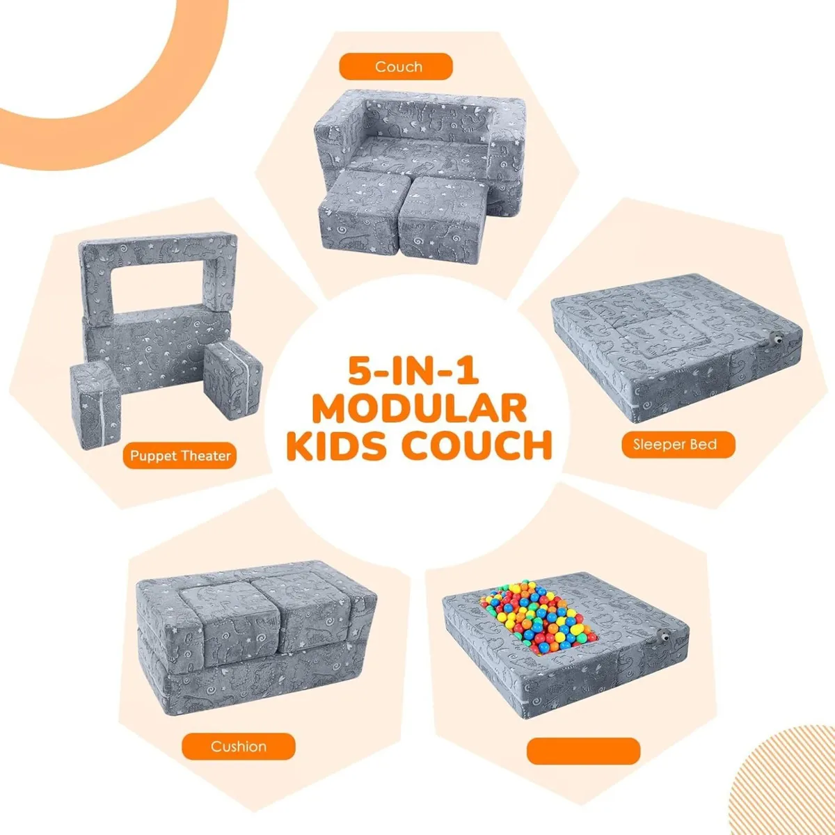 Kids Sofa Bed Modular Toddler Chair Couch Glow in - Image 4