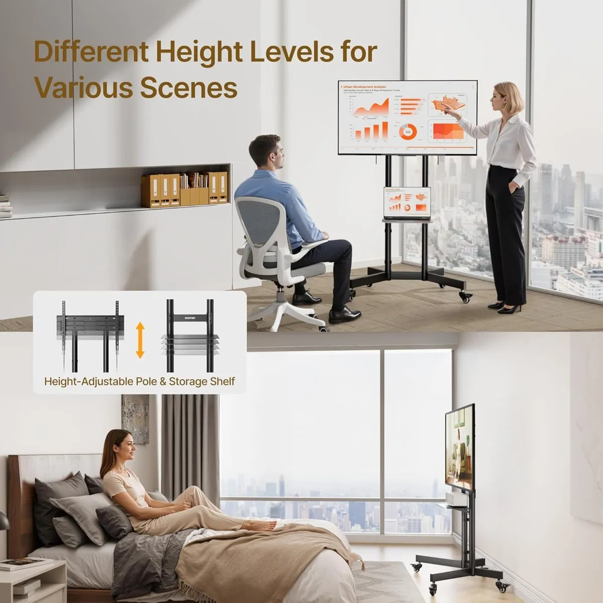 Heavy Duty TV Stand on Wheels for 32–86 Inch TVs - Image 2