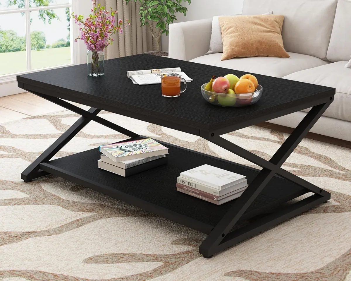 Black Modern Minimalist Metal Wood Living Room - Image 3