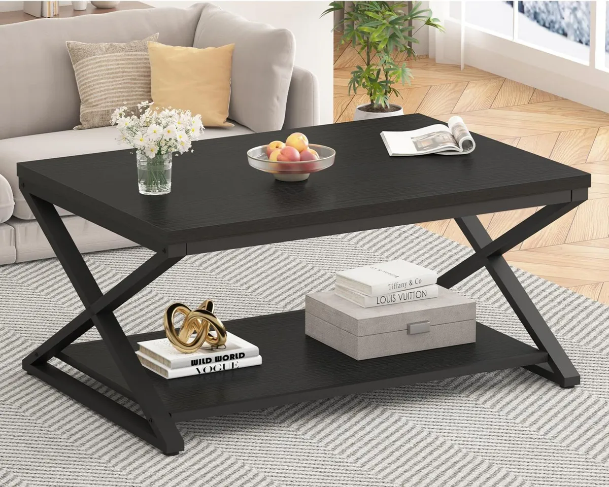 Black Modern Minimalist Metal Wood Living Room - Image 1