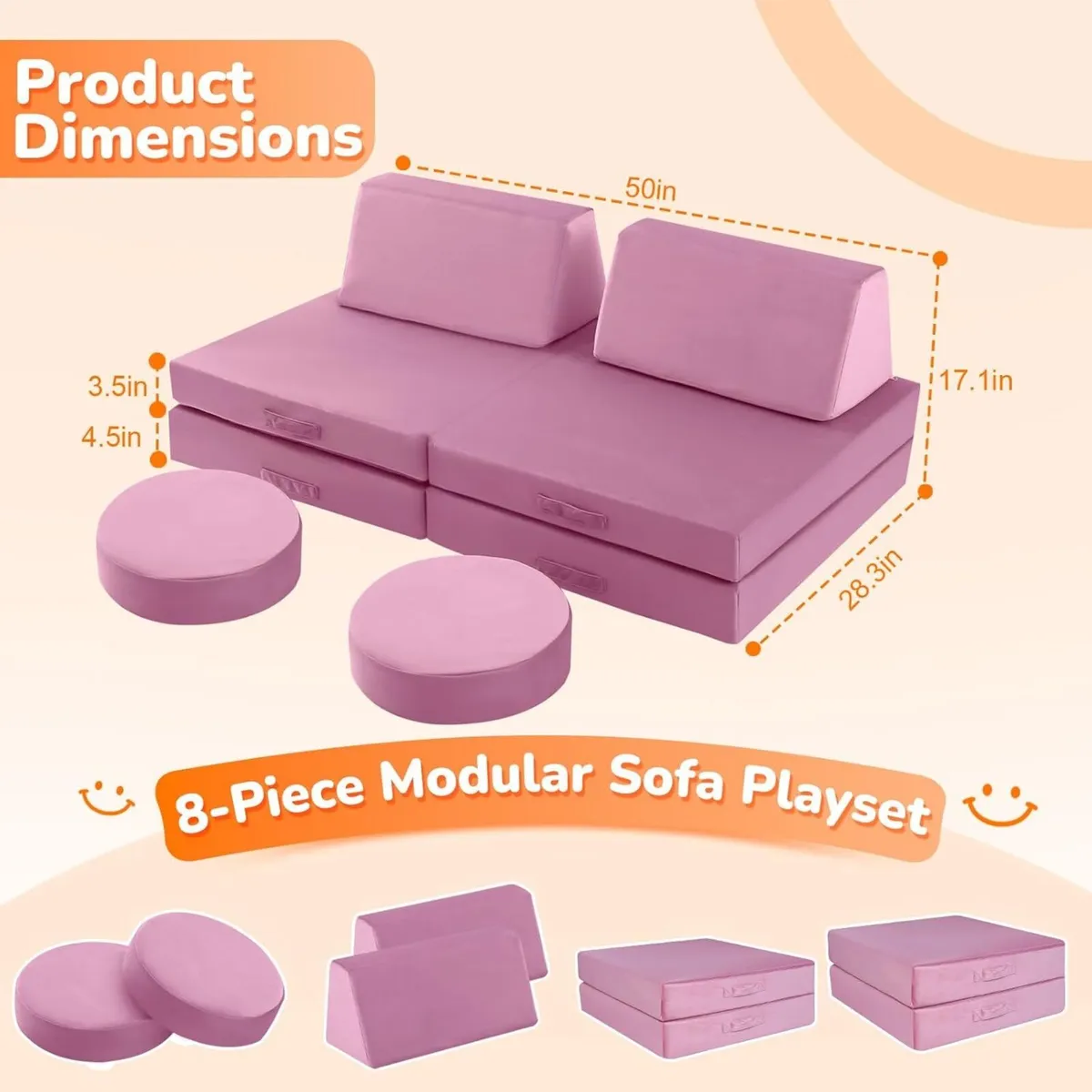 Kids Play Sofa Bed Modular Toddler Armchair Couch - Image 3